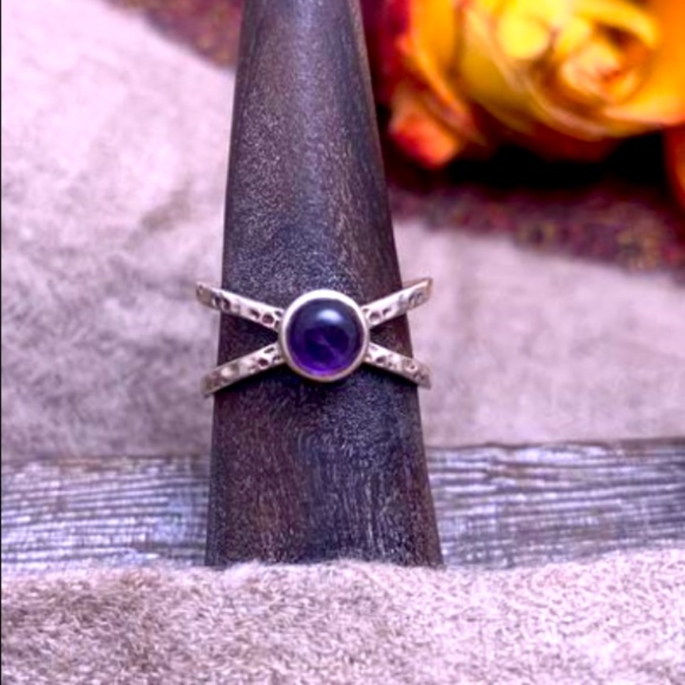 🔮Amethyst Ring, Double Band, 925 silver